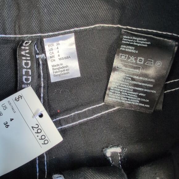 Divided Jeans Womens 4 Black Wide Leg Cargo Pants High Rise Contrast Stitch Y2K - Picture 10 of 12